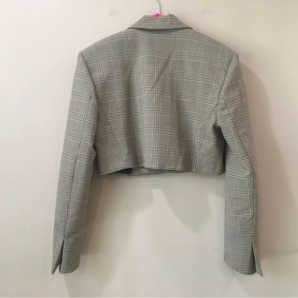 Zara Crop Blazer Jacket Plaid Tan Brown Boxy Blogger Preppy Womens small - Picture 5 of 8